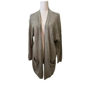 Selected Femme Chloe XL Light Gray Melange Open-Front Pocketed Alpaca Cardigan